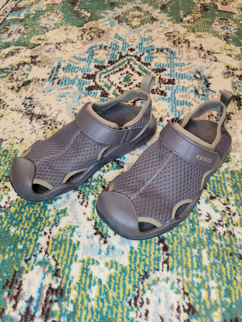 Crocs Swiftwater Mesh Deck Comfort Brown Water Sandals, Size Mens 7 Womens 8.5